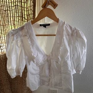 100% cotton blouse with Ruffled collar vintage xs